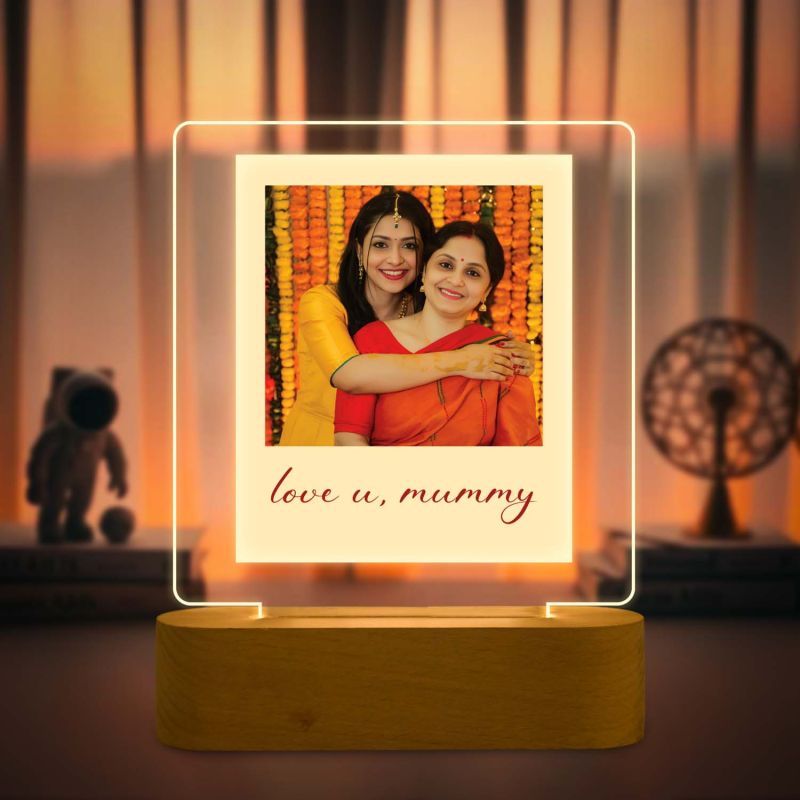 Personalized Led Photo Frame Lamp with Warm White Light & Wooden Stand Birthday Gift for Mom from Daughter Mothers Day Gift Memorable Gift for Mom